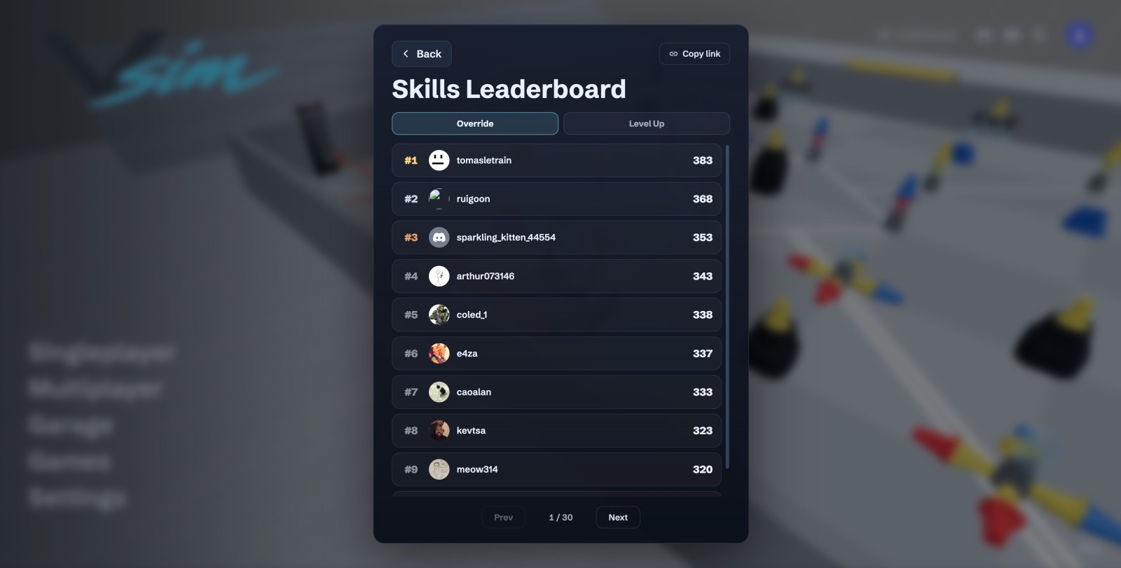 Vsimulator Skills leaderboard